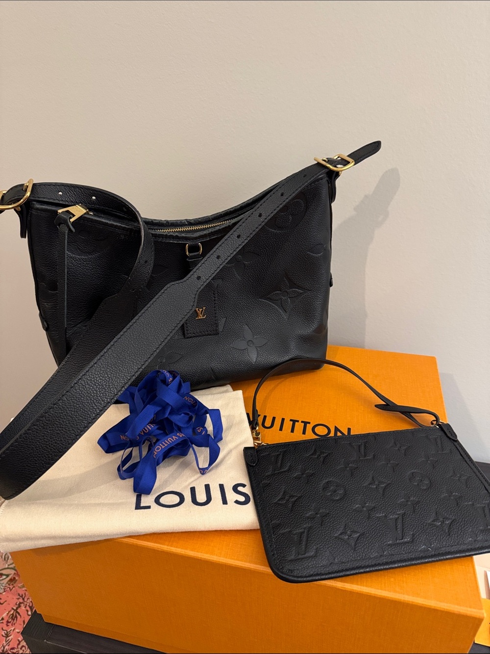 Louis Vuitton Black Monogram Empreinte CarryAll PM Bag Set